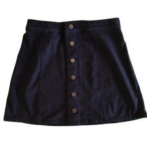 Express Navy Button Front Faux Suede A-line Skirt